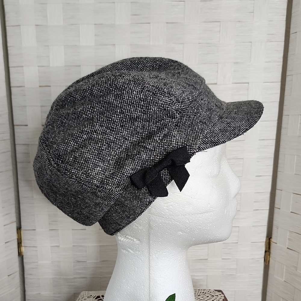 👉*ADORABLE* GREY TWEED WOMENS NEWSBOY CAP WITH BLACK RIBBON DETAIL ~L/XL